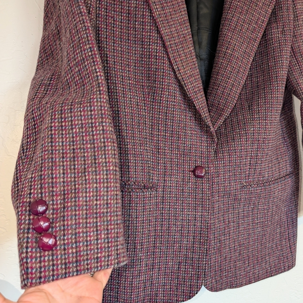 VTG Giorgio Sant' Angelo Wool Houndstooth Blazer Dark Academia Career Heirloom - Picture 4 of 8